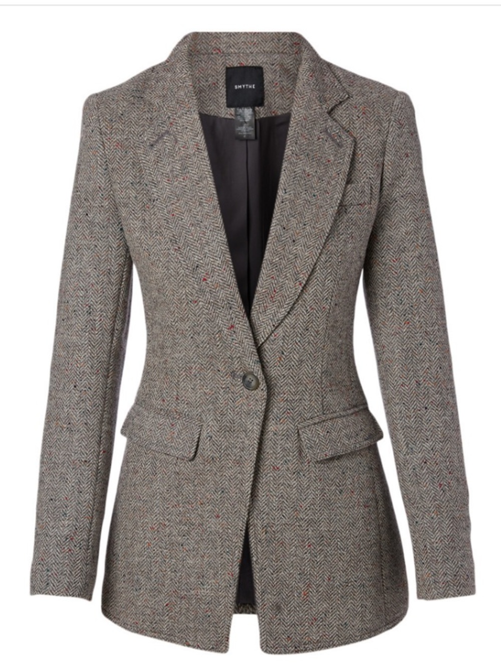 Smythe Tweed Herringbone Blazer in Gray with Subtle Multicolor Flecks